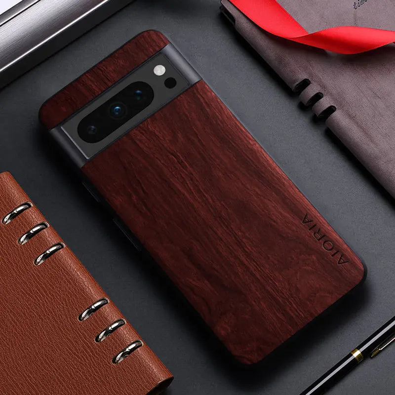 Bamboo Wood Pattern PU Leather Case for Google Pixel — Slim Back Cover