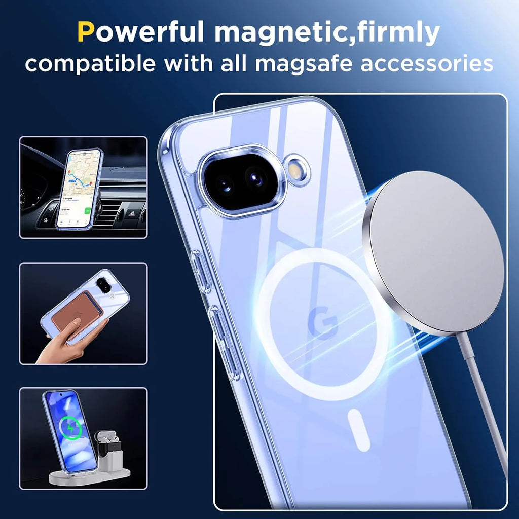 Clear MagSafe Case for Google Pixel — Transparent Shockproof Magnetic Cover