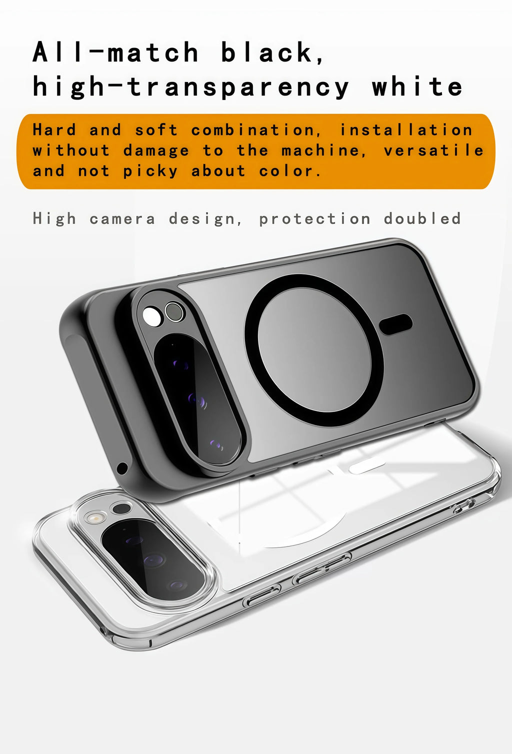 Magnetic Armor Matte Frosted Case for Google Pixel (Clear & Black — Pixel 6 to Pixel 10 Series)