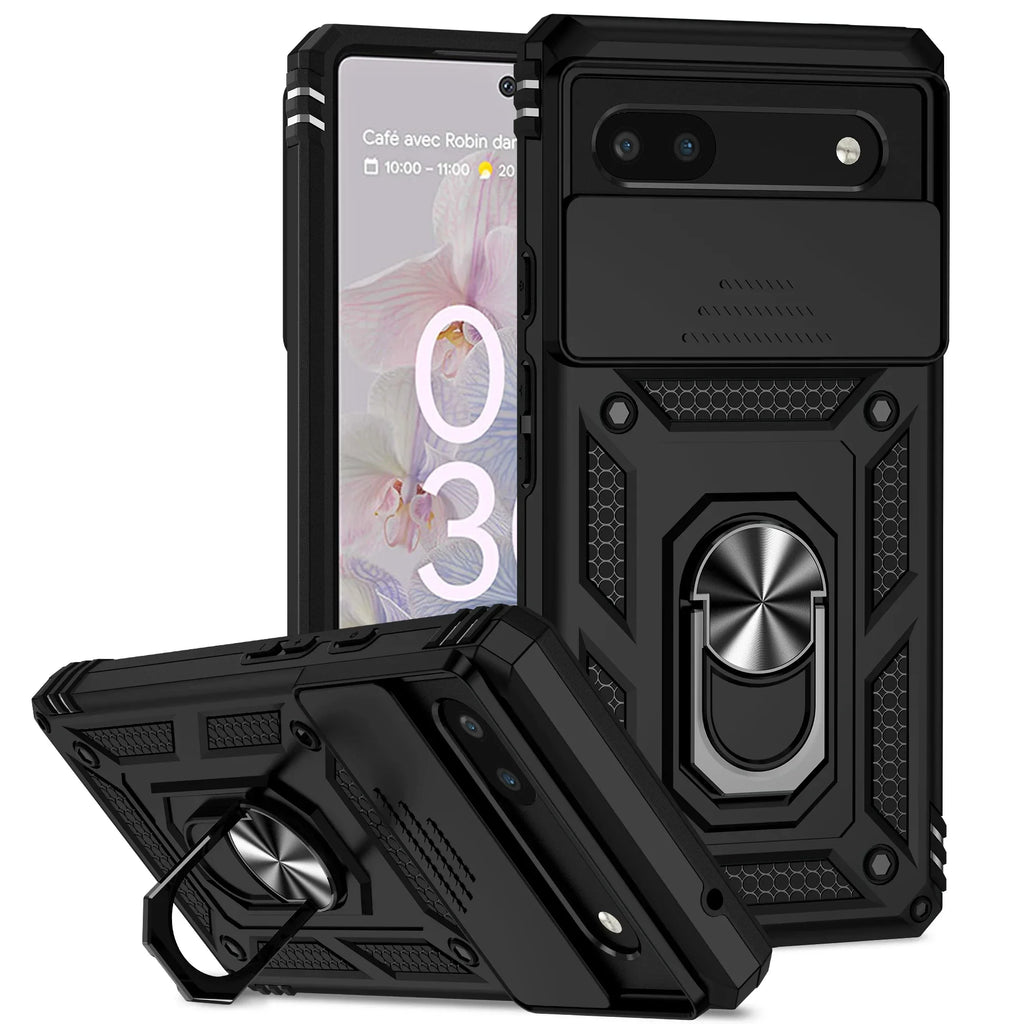 Sliding Window Ring Holder Case for Google Pixel — Camera Lens Protection Shockproof Cover