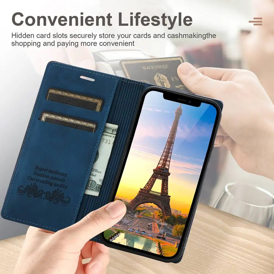 Luxury Leather Flip Wallet Case for Google Pixel