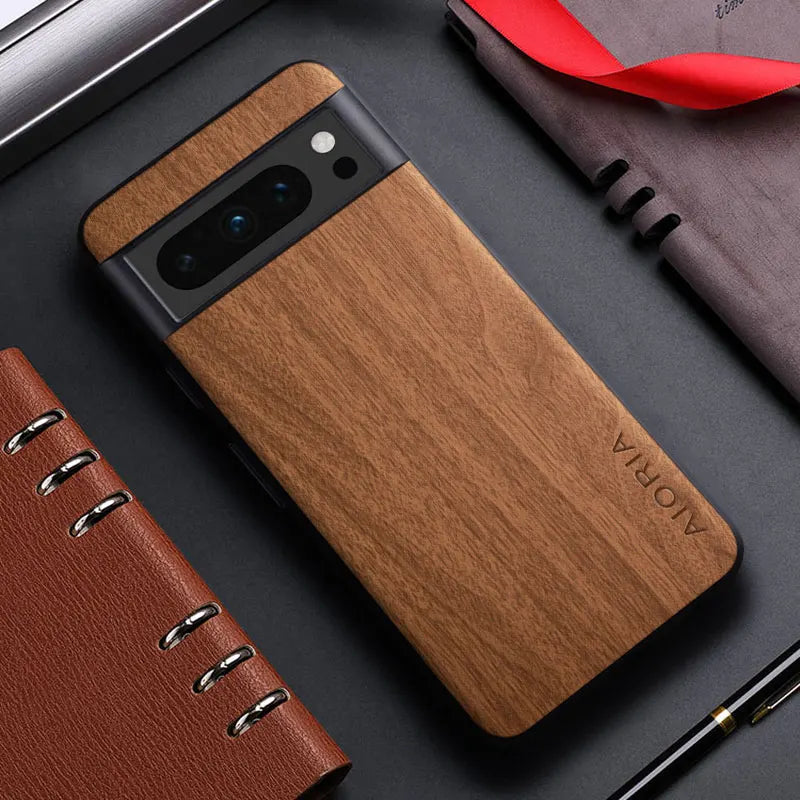 Bamboo Wood Pattern PU Leather Case for Google Pixel — Slim Back Cover