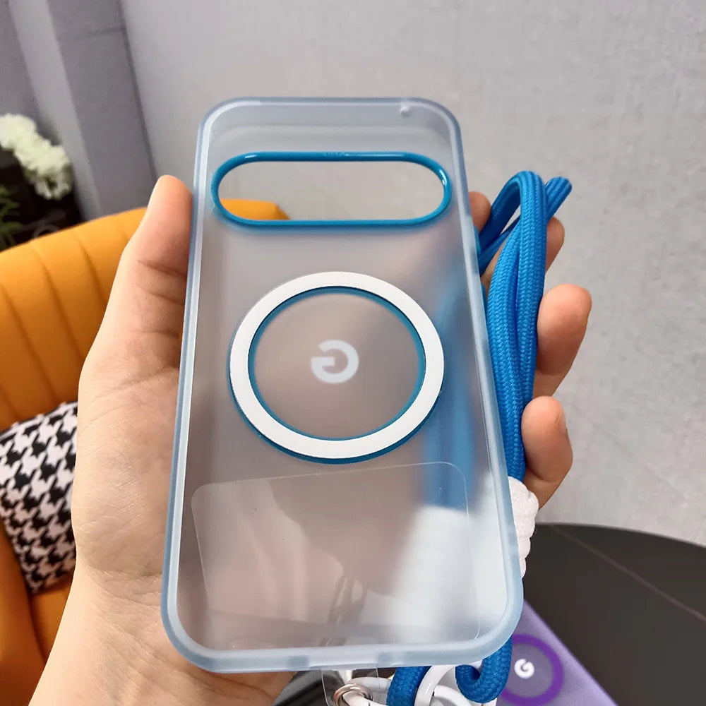 Translucent Matte Candy Color MagSafe Case with Wrist Lanyard for Google Pixel 8–10 Series