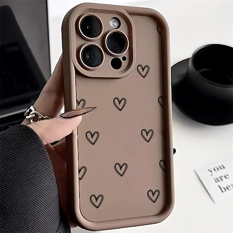 Love Heart Phone Case for iPhone 17 / 16 / 15 / 14 / 13 / 12 / 11 / X / XR / XS / 8 Series | Soft TPU Protective Cover with Lanyard