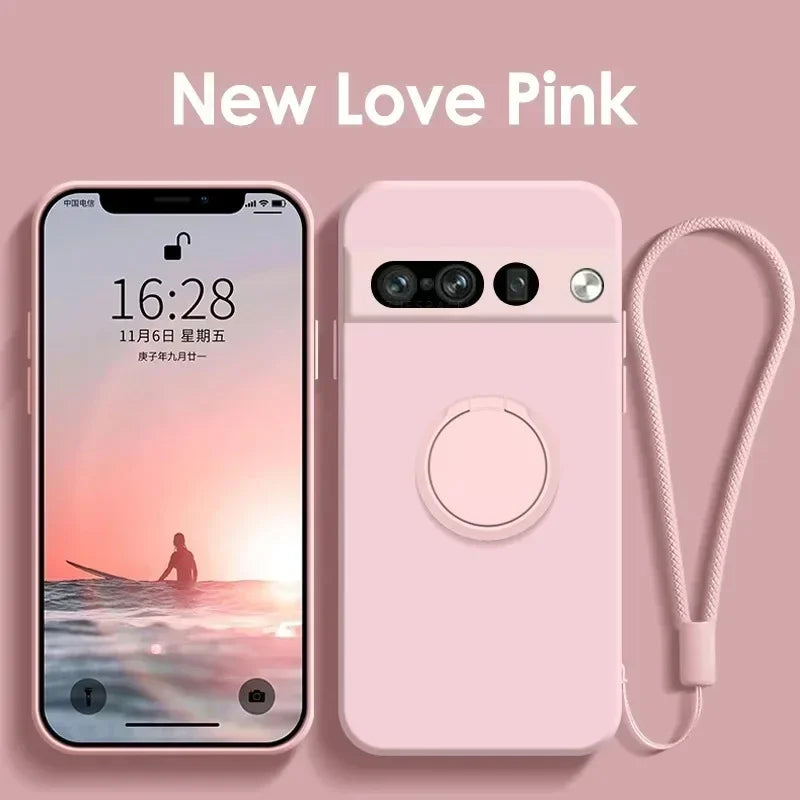 Magnetic Ring Holder Stand Liquid Silicone Case for Google Pixel 6 / 6A / 6 Pro / 7 / 7A / 7 Pro / 8 / 8A / 8 Pro / 9 / 9A / 9 Pro / 9 XL / 10 / 10A / 10 Pro / 10 Pro XL