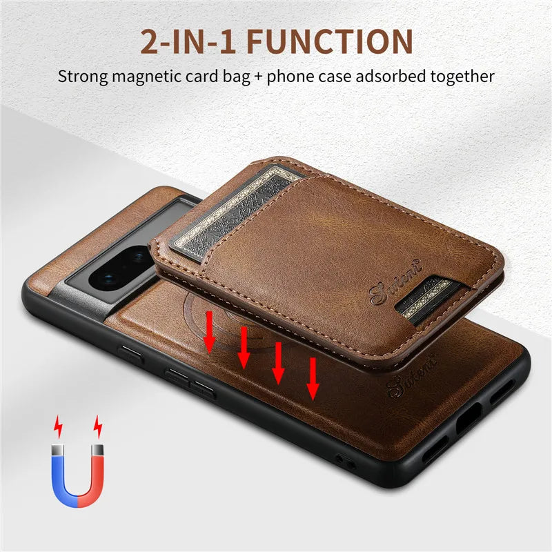 Leather Wallet Case for Google Pixel — MagSafe Compatible Card Holder Cover