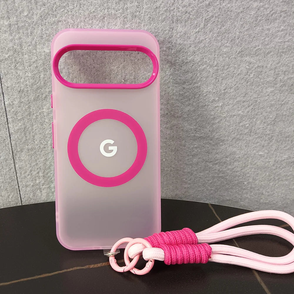Translucent Matte Candy Color MagSafe Case with Wrist Lanyard for Google Pixel 8–10 Series