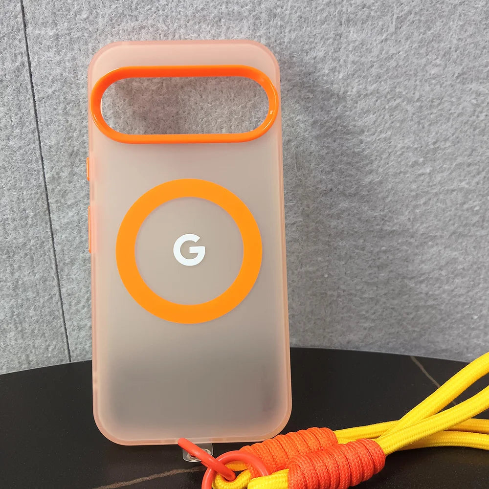 Translucent Matte Candy Color MagSafe Case with Wrist Lanyard for Google Pixel 8–10 Series