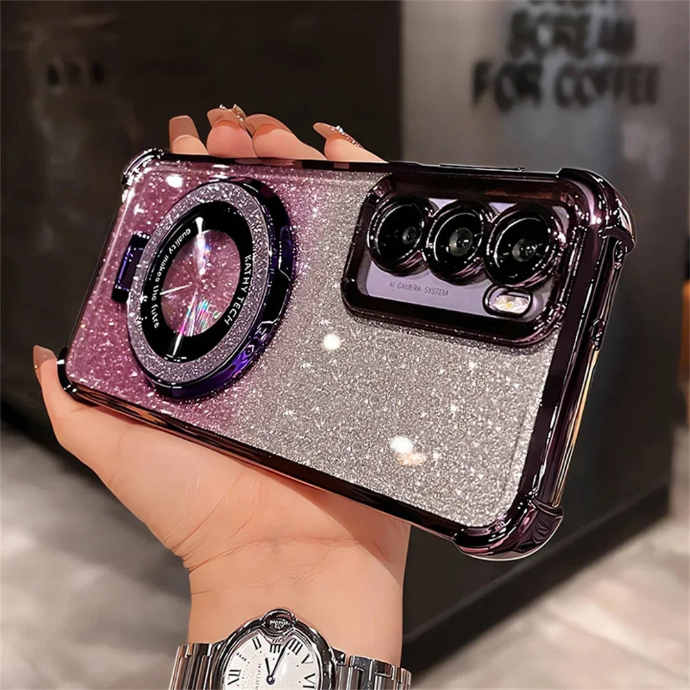 Glitter Gradient Samsung Galaxy Case with Magnetic Ring Stand | S22–S26 Ultra, Note 20