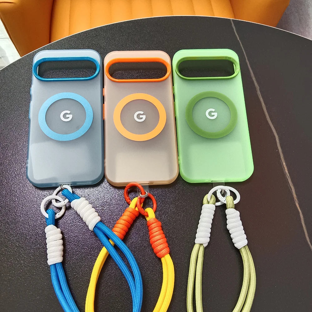 Translucent Matte Candy Color MagSafe Case with Wrist Lanyard for Google Pixel 8–10 Series