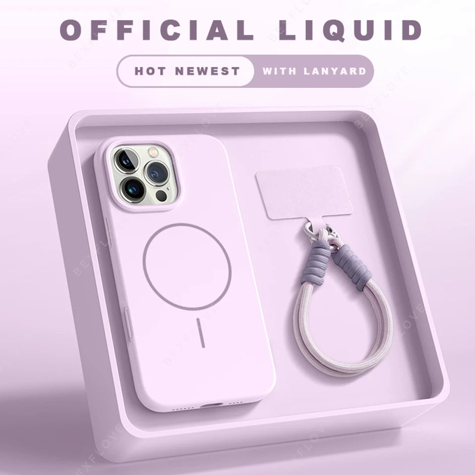 MagSafe Silicone iPhone Case with Lanyard | iPhone 11–16 Pro Max