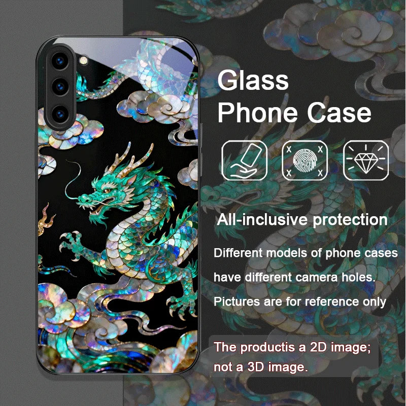 Samsung Galaxy Tempered Glass Case – Tiger, Dragon & Marble Print