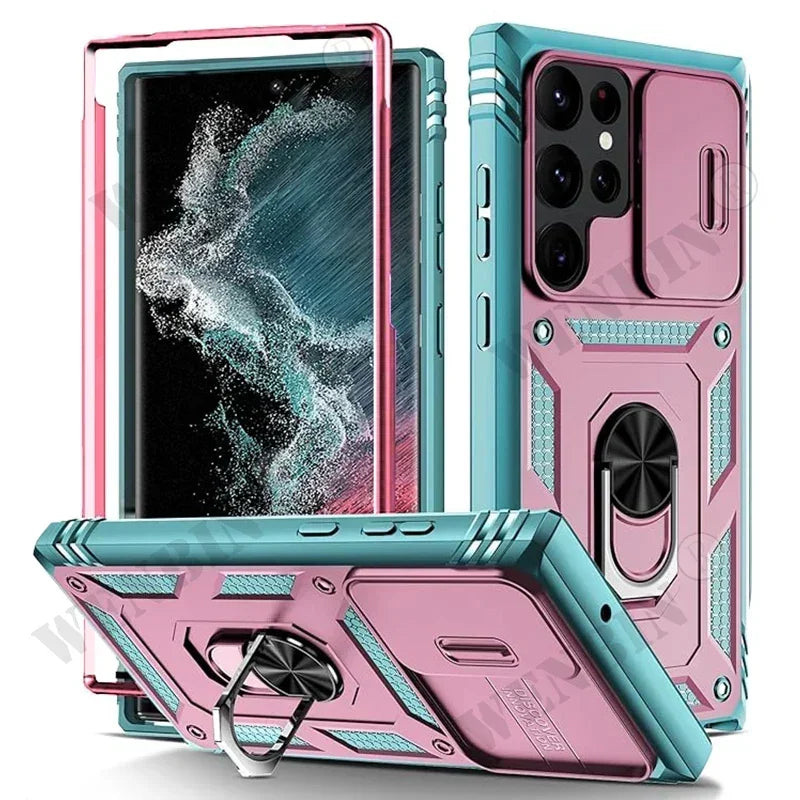 Heavy Duty Ring Kickstand Case for Samsung — Full Coverage with Camera Protection