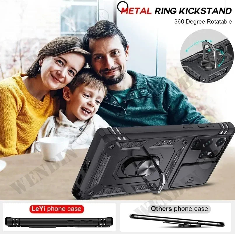 Heavy Duty Ring Kickstand Case for Samsung — Full Coverage with Camera Protection