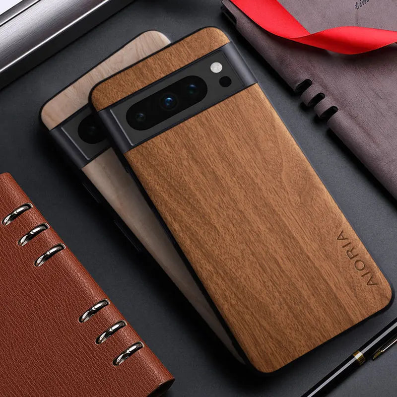 Bamboo Wood Pattern PU Leather Case for Google Pixel — Slim Back Cover
