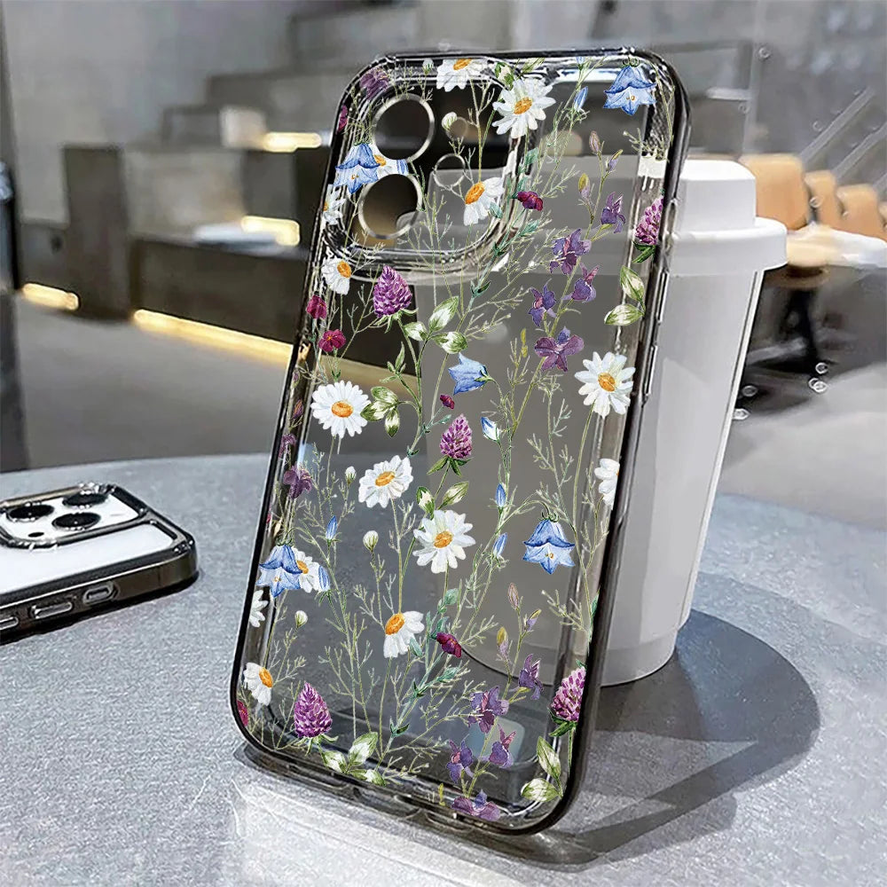 Floral Phone Case for iPhone 7 8 Plus SE XR XS 11 12 13 14 15 16 17 / Pro / Pro Max / Air — Shockproof Soft Silicone Cover
