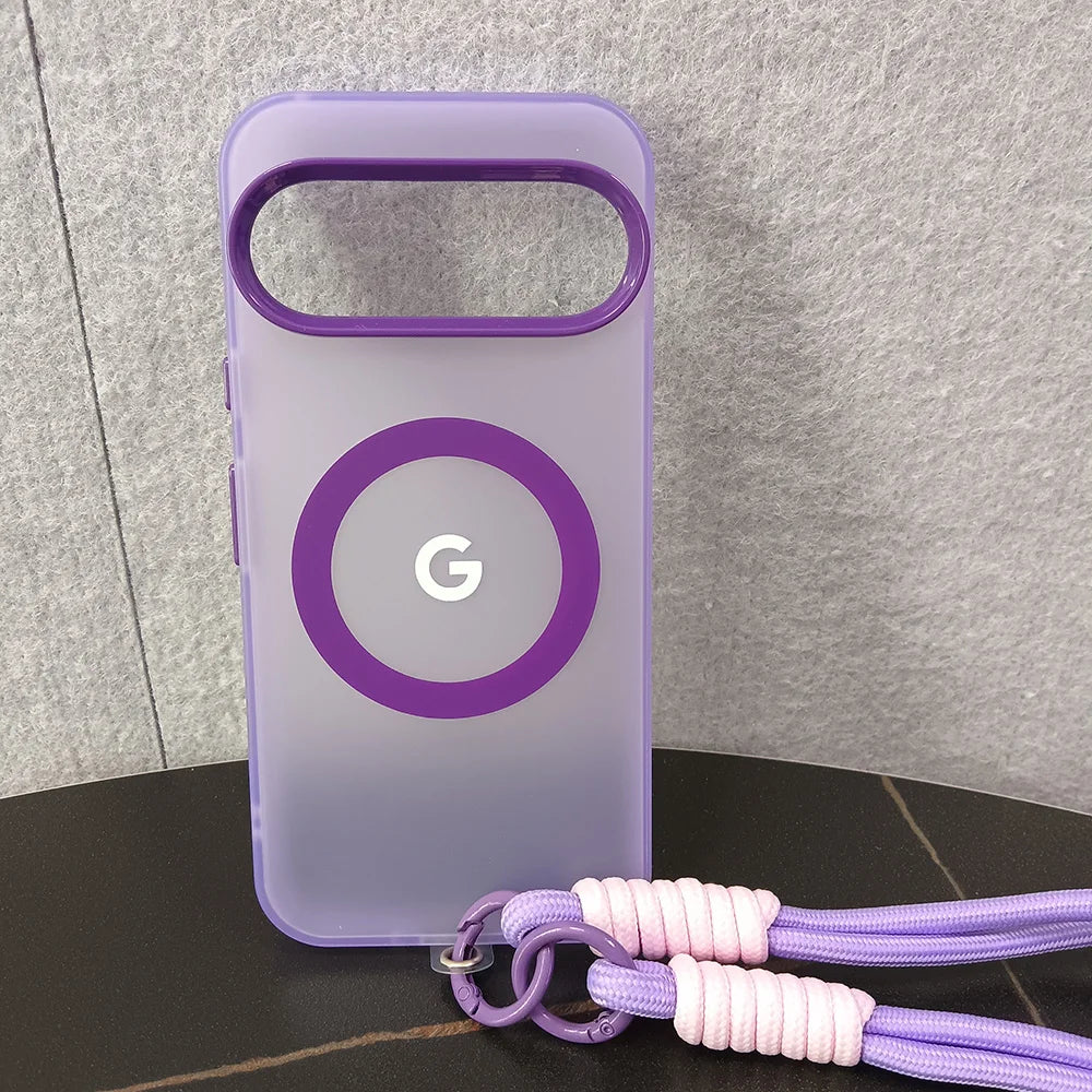 Translucent Matte Candy Color MagSafe Case with Wrist Lanyard for Google Pixel 8–10 Series