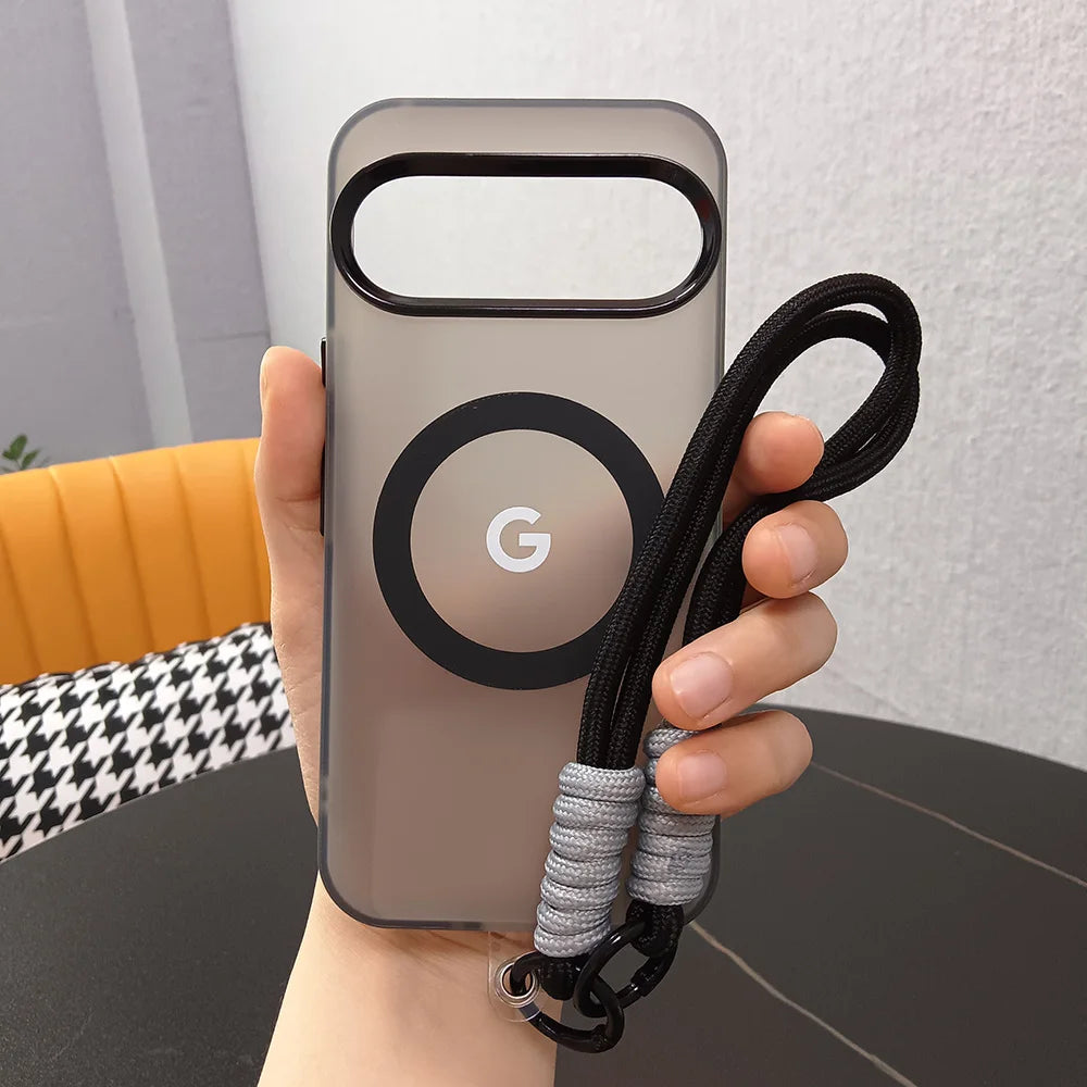 Translucent Matte Candy Color MagSafe Case with Wrist Lanyard for Google Pixel 8–10 Series