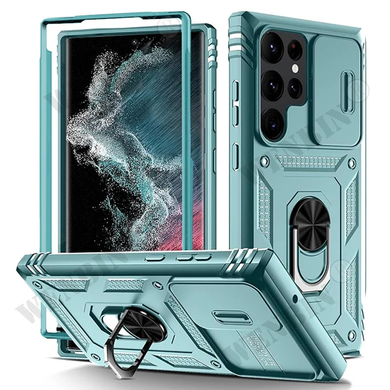 Heavy Duty Ring Kickstand Case for Samsung — Full Coverage with Camera Protection