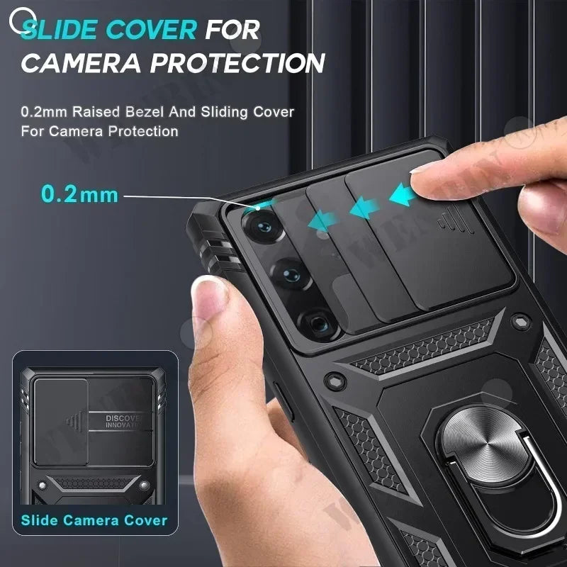 Heavy Duty Ring Kickstand Case for Samsung — Full Coverage with Camera Protection