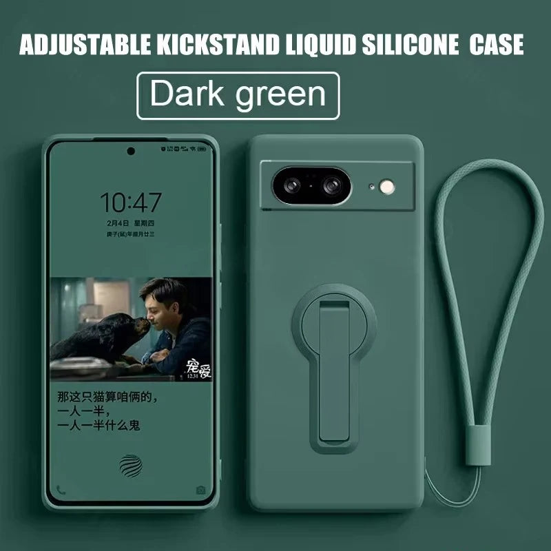 Liquid Silicone Kickstand Case for Google Pixel — Hidden Folding Stand with Ring Holder