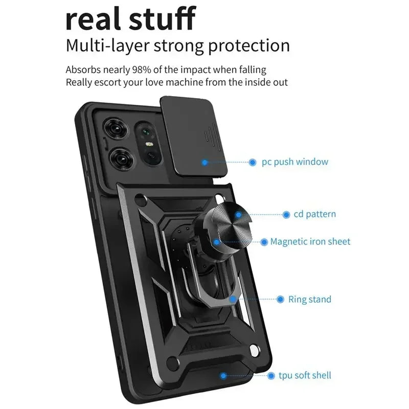Shockproof Armor Ring Holder Case for Motorola Edge & Moto G Series