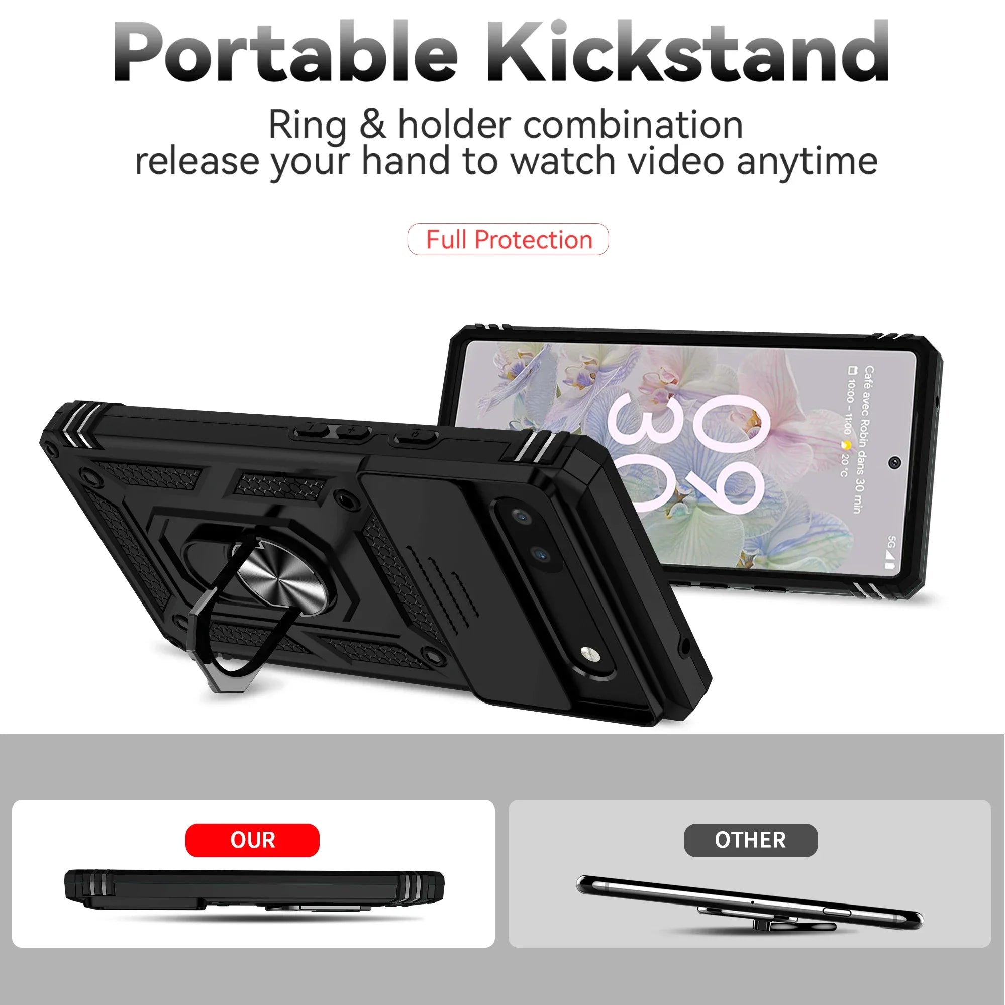Sliding Window Ring Holder Case for Google Pixel — Camera Lens Protection Shockproof Cover