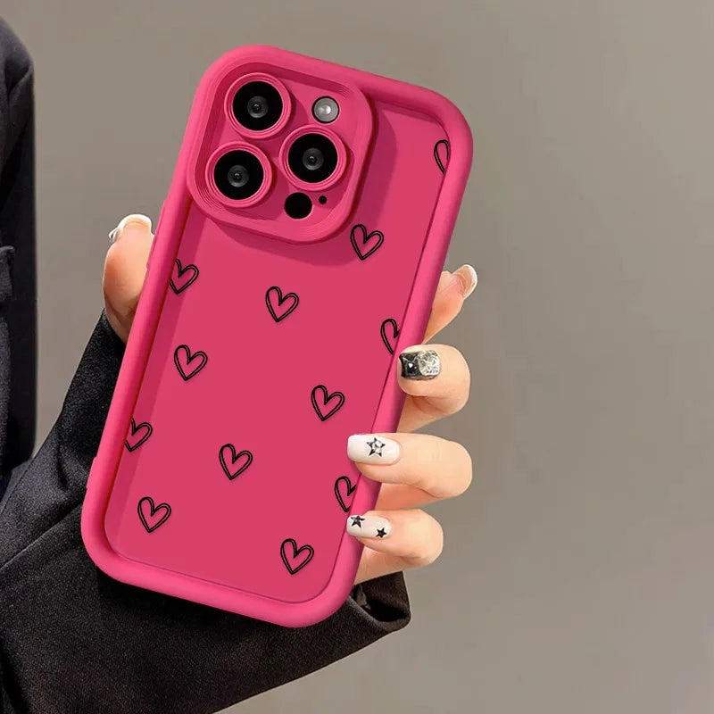 Love Heart Phone Case for iPhone 17 / 16 / 15 / 14 / 13 / 12 / 11 / X / XR / XS / 8 Series | Soft TPU Protective Cover with Lanyard