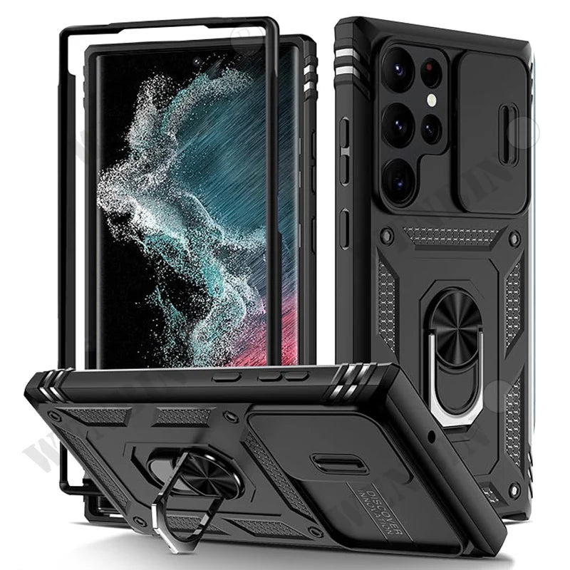 Heavy Duty Ring Kickstand Case for Samsung — Full Coverage with Camera Protection