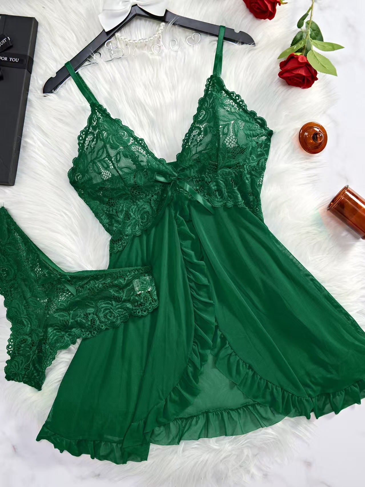 V-Neck Lace Halter Nightgown