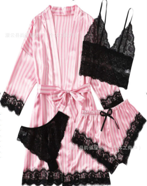 Silky Robe & Lace Halter Slip Set
