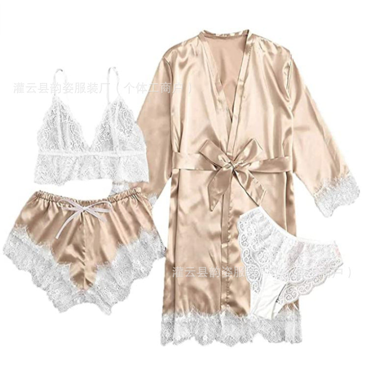 Silky Robe & Lace Halter Slip Set