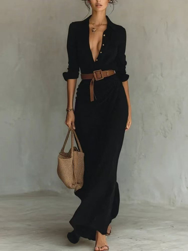 Pleated Belted Midi Dress