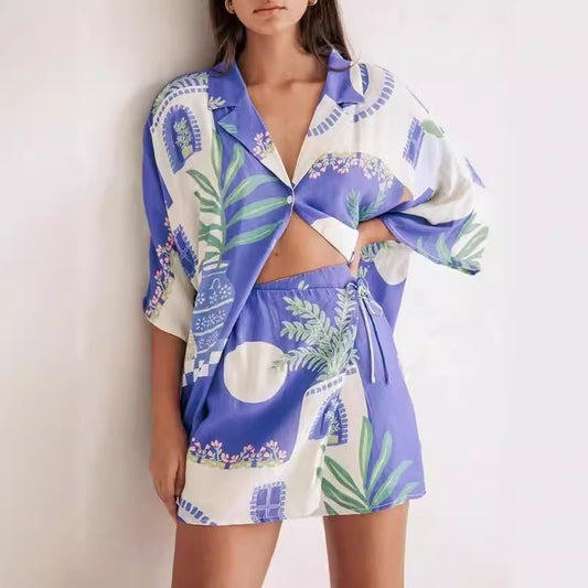 Graffiti Shirt & Lace-Up Skirt Two-Piece Set
