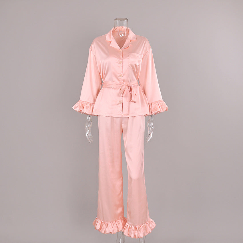 Ruffled Three-Piece Pajama & Cardigan Set