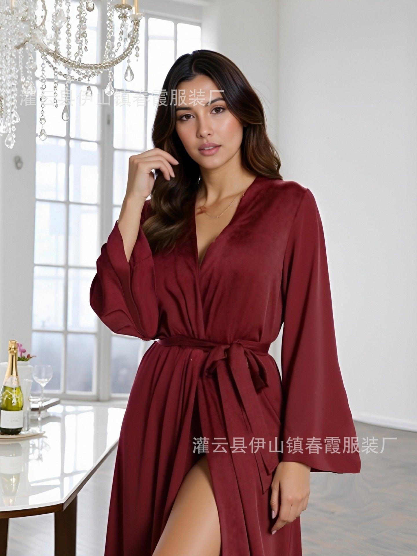 Silky Long-Sleeve Nightgown & Robe Set