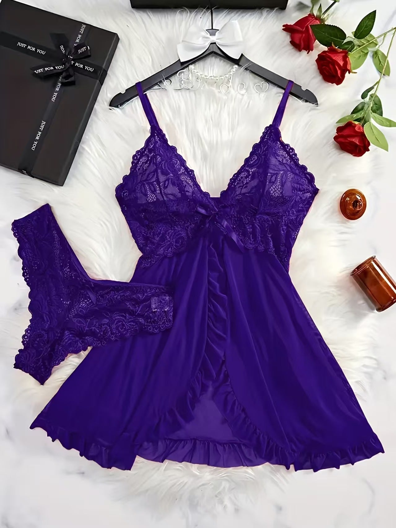 V-Neck Lace Halter Nightgown
