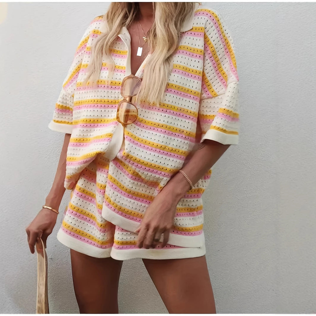 Color-Block Striped Knit Two-Piece Set