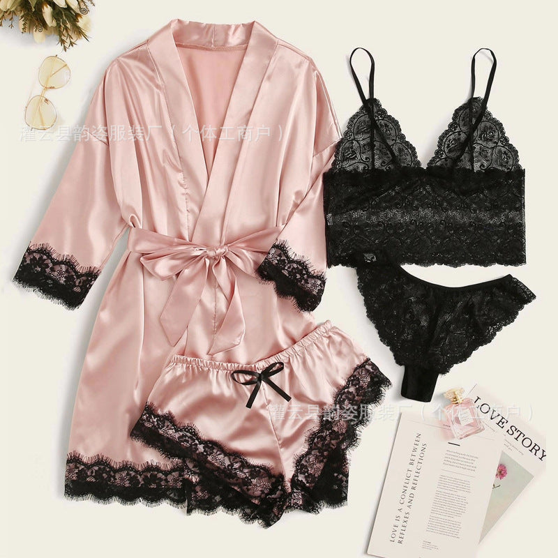Silky Robe & Lace Halter Slip Set