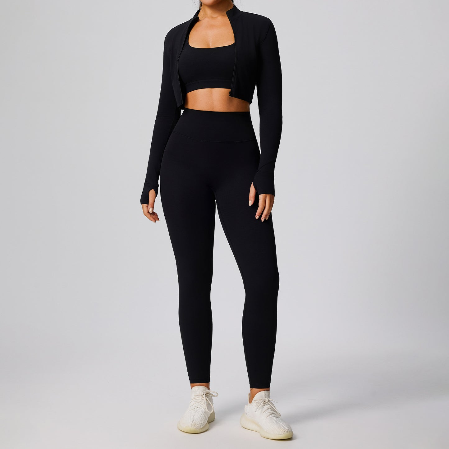 3-Piece Stretch Fitness Set – Jacket, Bra & Leggings