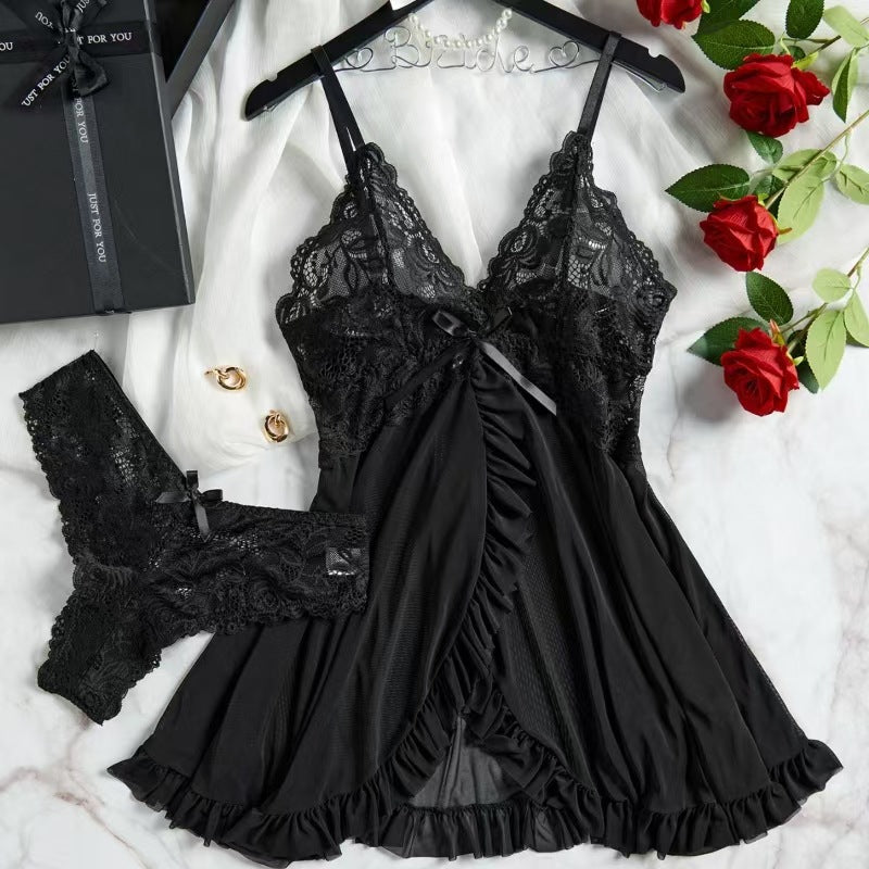 V-Neck Lace Halter Nightgown