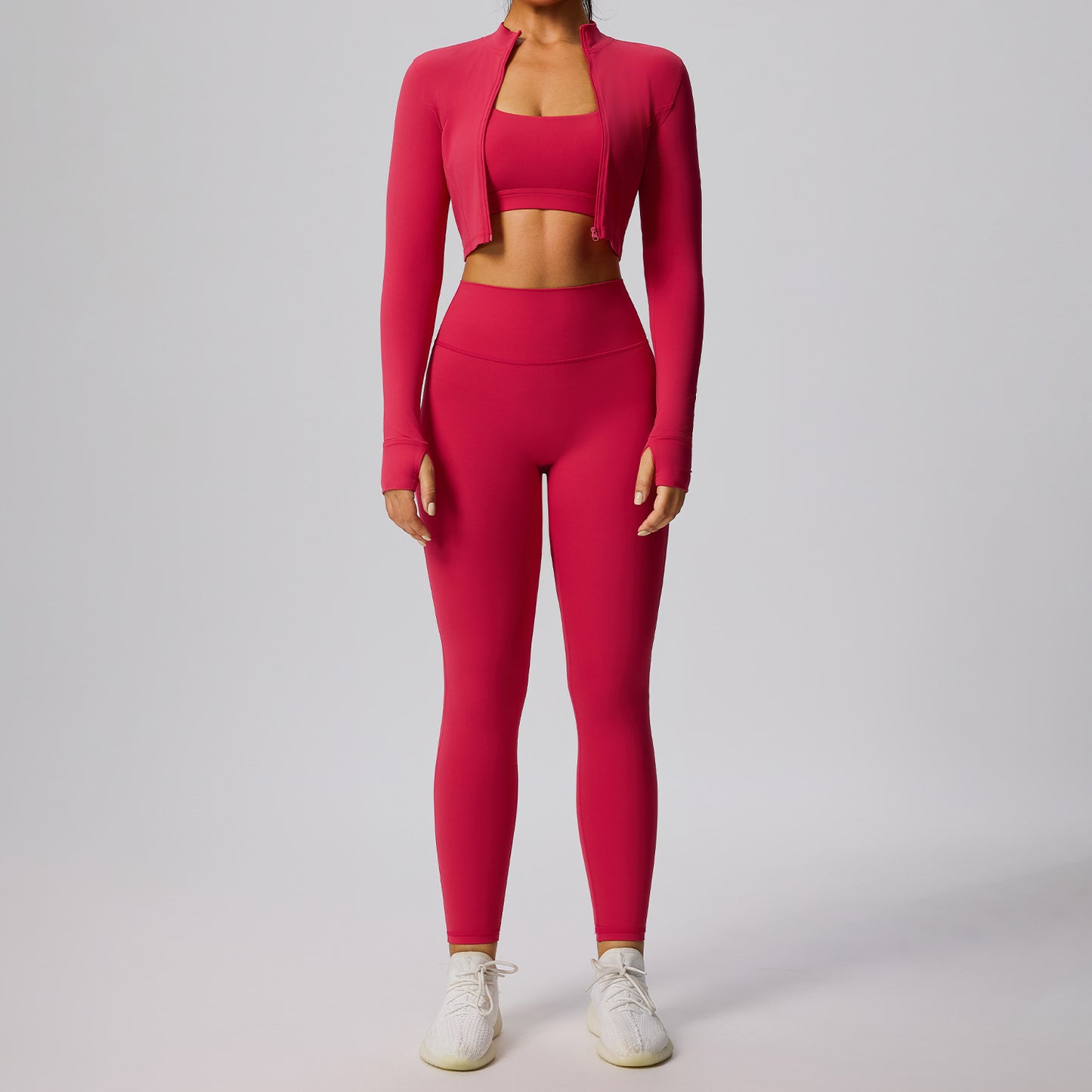 3-Piece Stretch Fitness Set – Jacket, Bra & Leggings