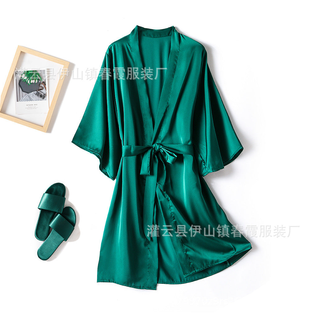 Silky Mid-Length Robe & Nightgown Set