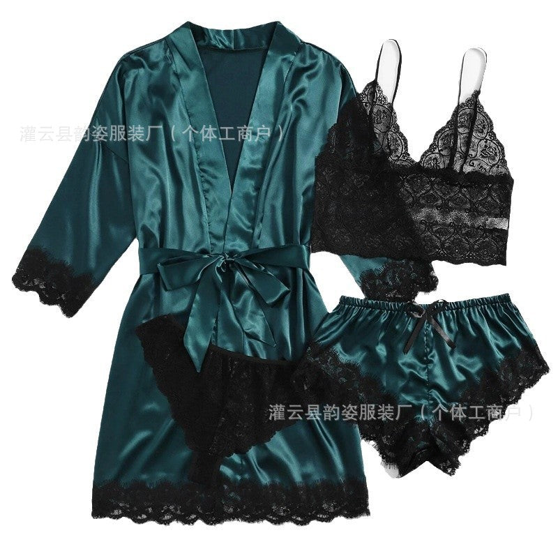 Silky Robe & Lace Halter Slip Set